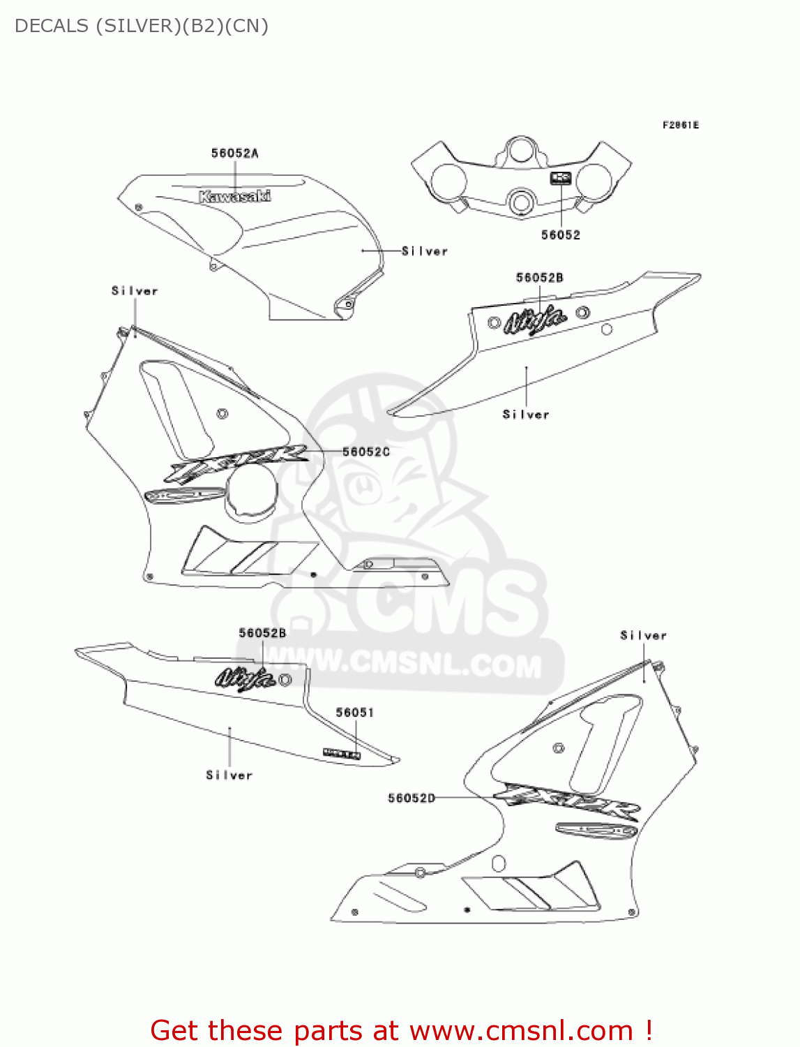DECALS (SILVER)(B2)(CN) ZX1200B2 ZX12R 2003 USA CALIFORNIA CANADA