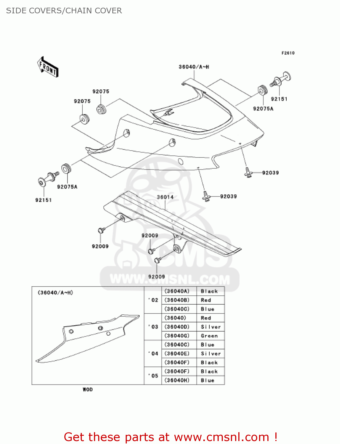 SIDE COVERS/CHAIN COVER ZX1200B2 ZX12R 2003 USA CALIFORNIA CANADA