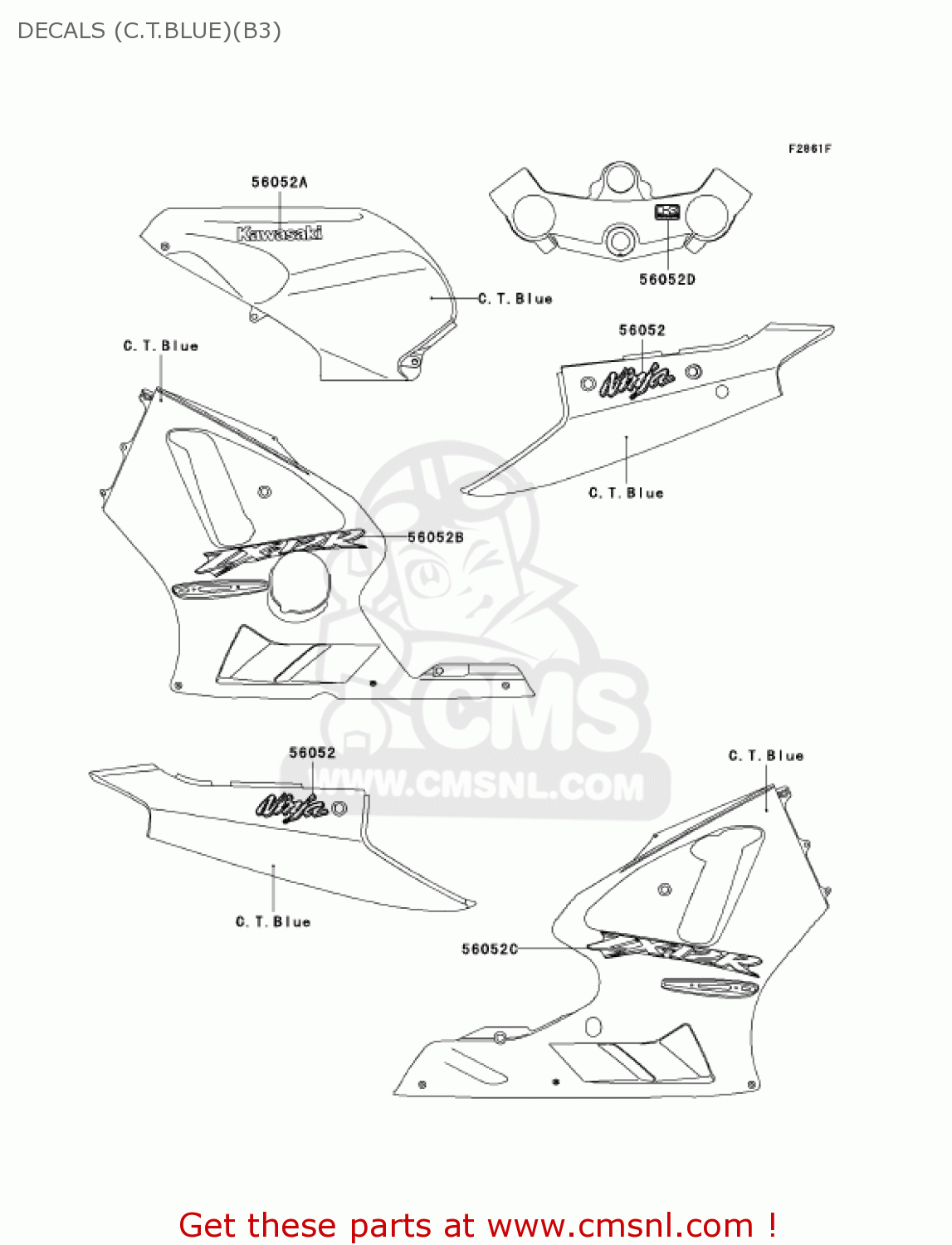 DECALS (C.T.BLUE)(B3) ZX1200B3 ZX12R 2004 USA CALIFORNIA CANADA