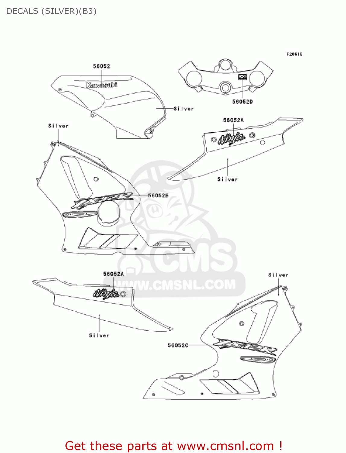 DECALS (SILVER)(B3) ZX1200B3 ZX12R 2004 USA CALIFORNIA CANADA