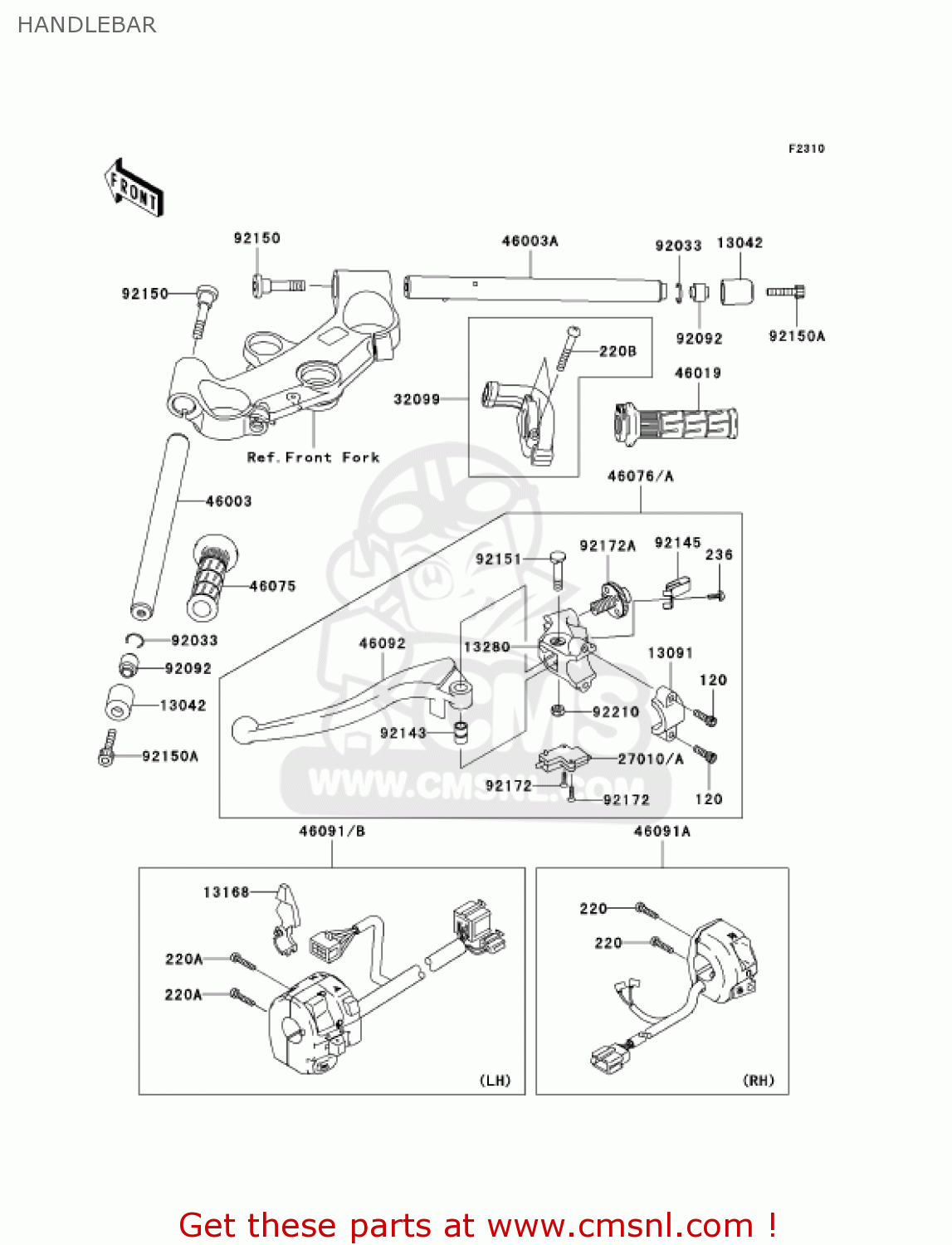 HANDLEBAR ZX1200B4 ZX12R 2005 USA CALIFORNIA CANADA