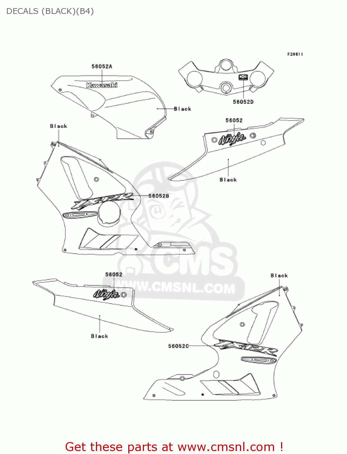 DECALS (BLACK)(B4) ZX1200B4 ZX12R 2005 USA CALIFORNIA CANADA