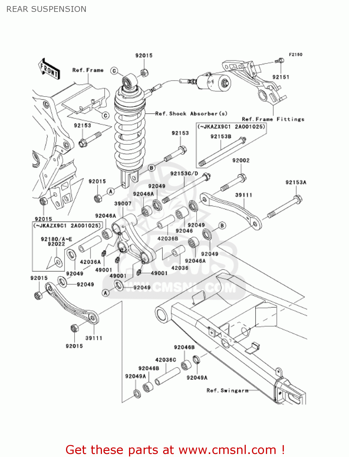 REAR SUSPENSION ZX1200C2 ZZR1200 2003 USA CALIFORNIA CANADA