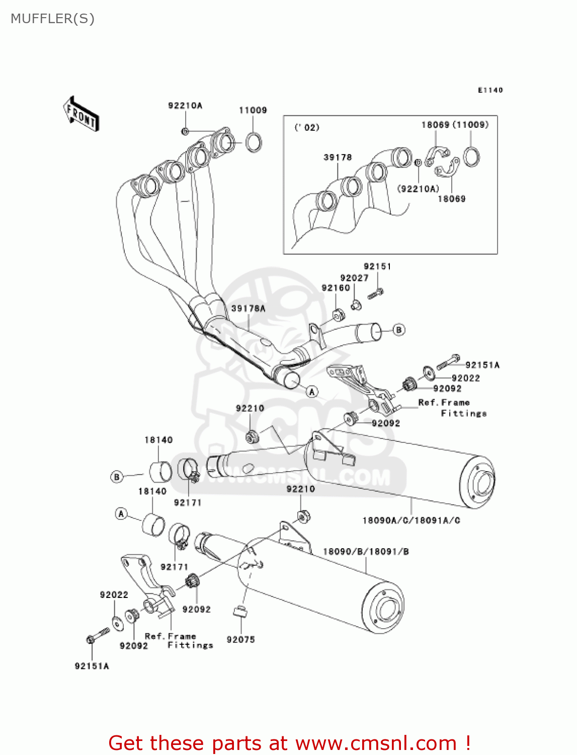 MUFFLER(S) ZX1200C2 ZZR1200 2003 USA CALIFORNIA CANADA