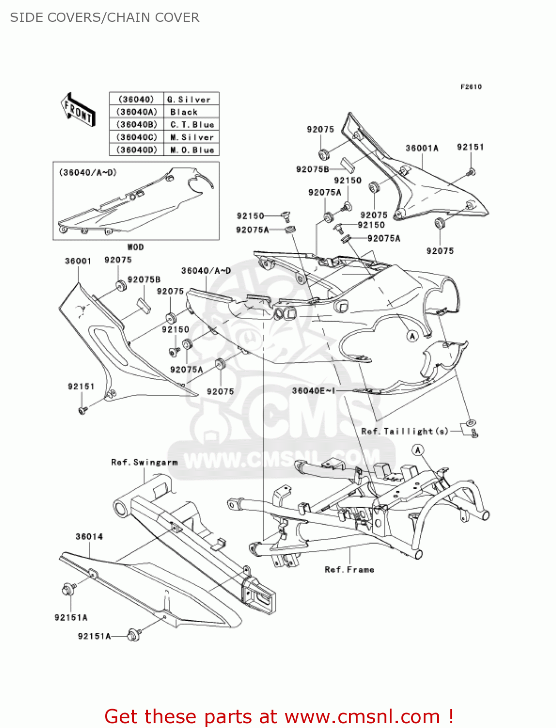 SIDE COVERS/CHAIN COVER ZX1200C2 ZZR1200 2003 USA CALIFORNIA CANADA