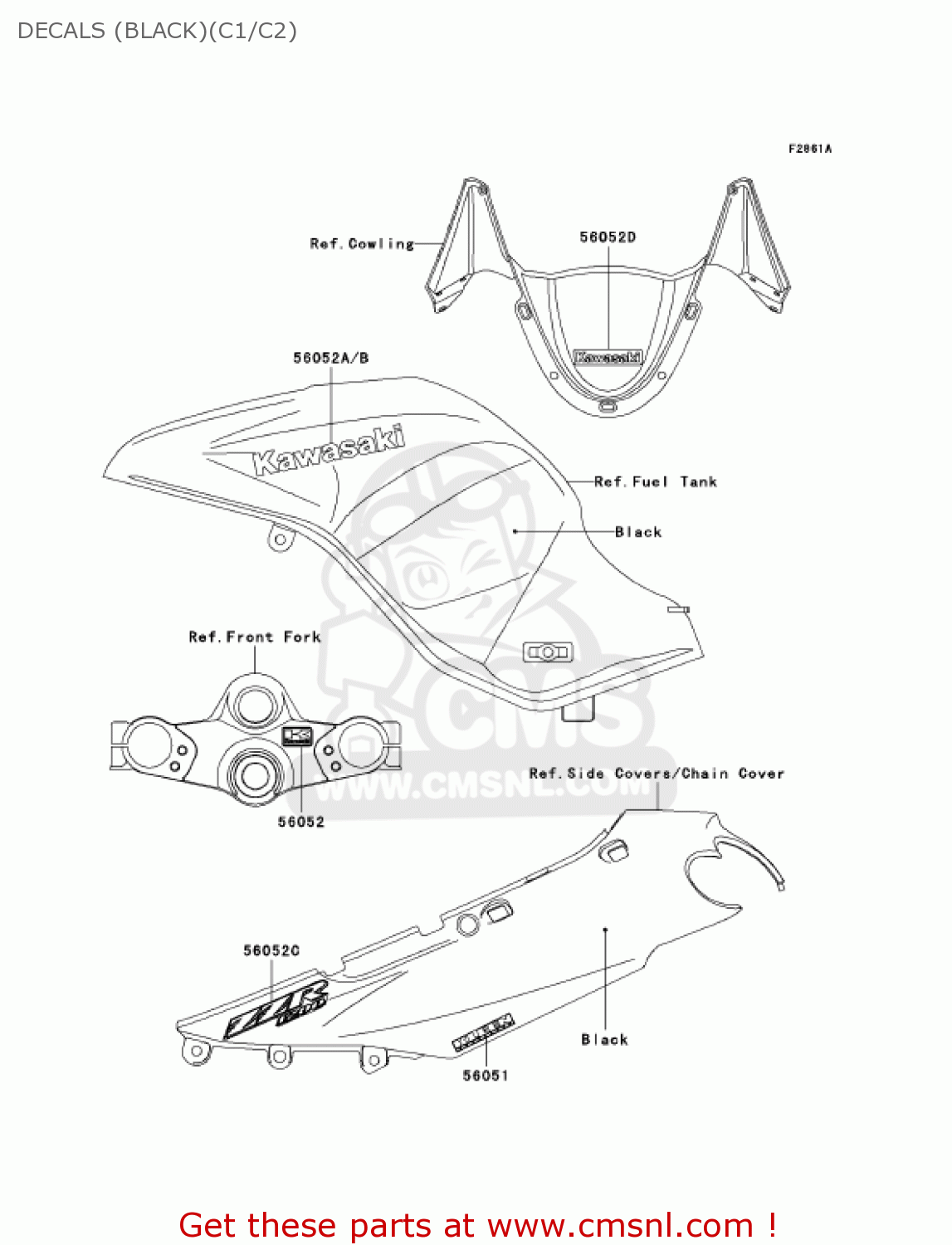 DECALS (BLACK)(C1/C2) ZX1200C2 ZZR1200 2003 USA CALIFORNIA CANADA