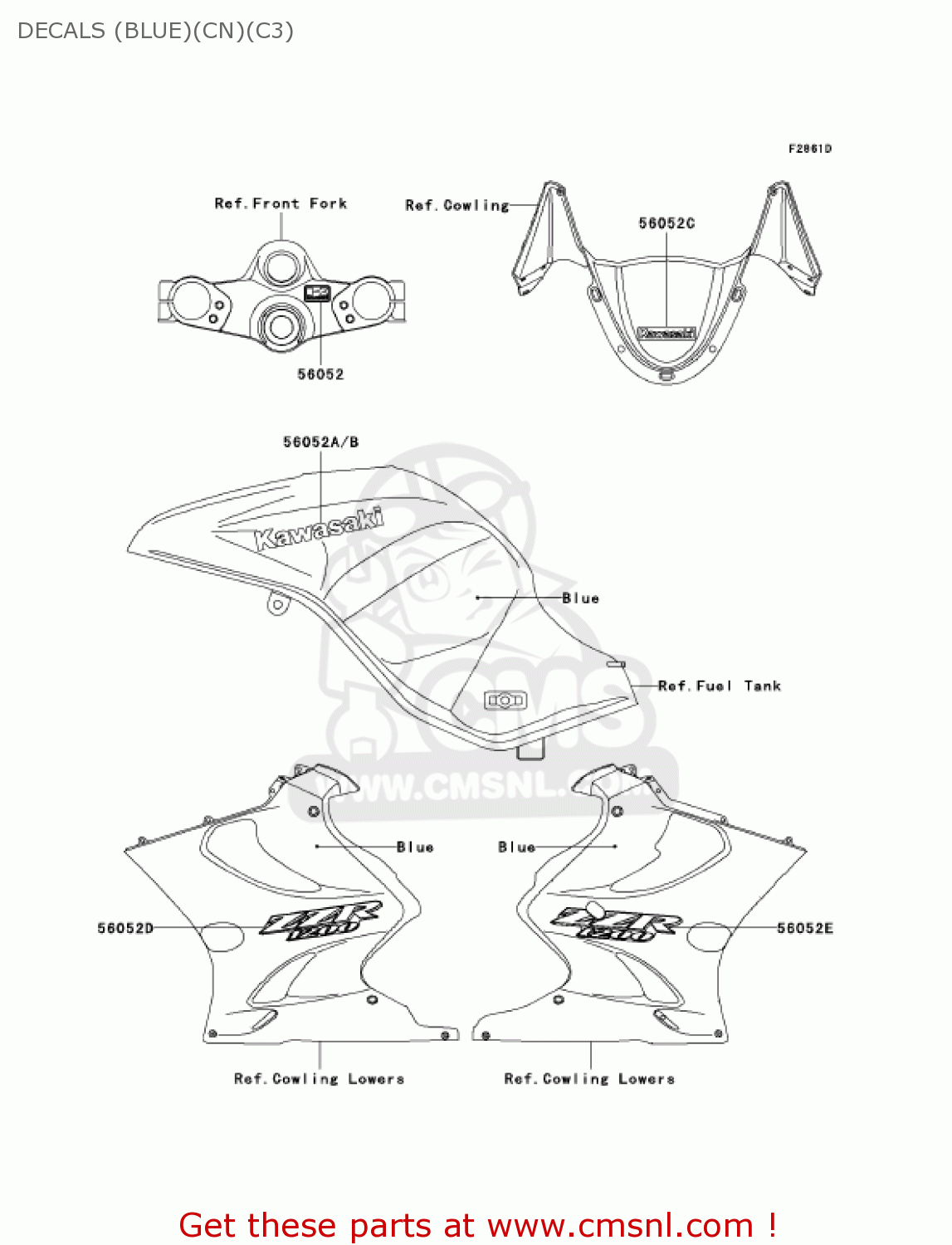 DECALS (BLUE)(CN)(C3) ZX1200C3 ZZR1200 2004 USA CALIFORNIA CANADA