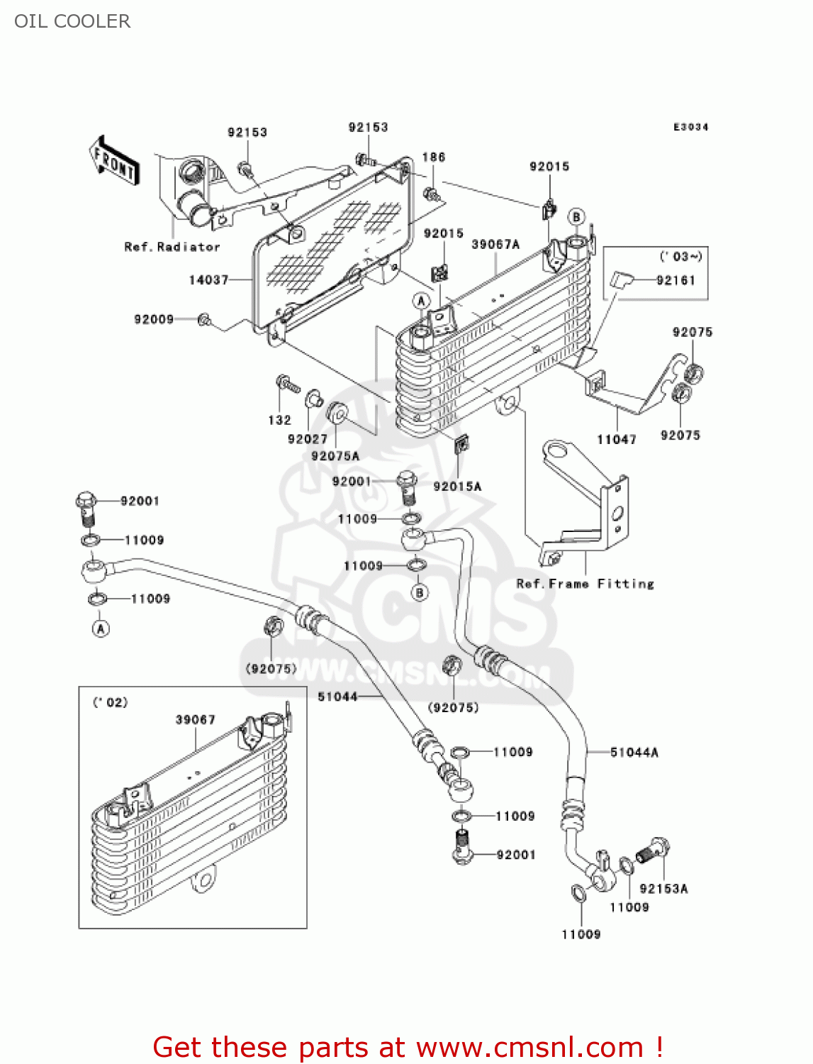 OIL COOLER ZX1200C3 ZZR1200 2004 USA CALIFORNIA CANADA