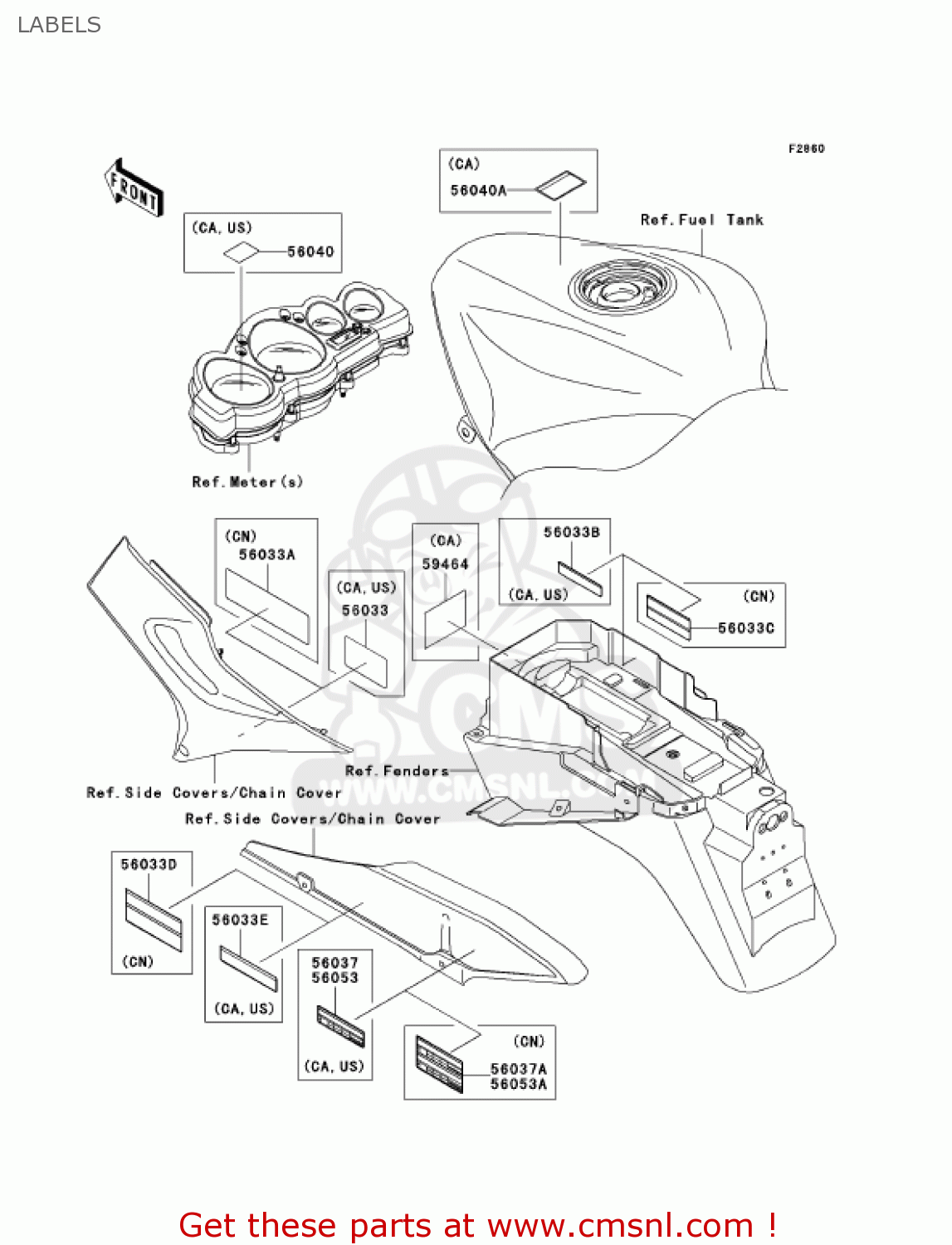 LABELS ZX1200C4 ZZR1200 2005 USA CALIFORNIA CANADA