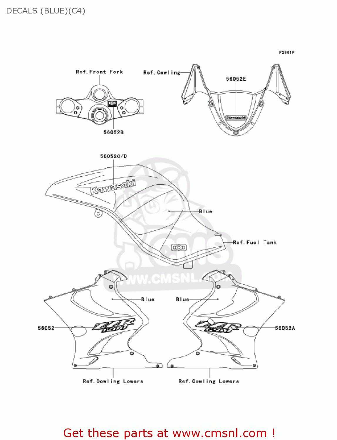 DECALS (BLUE)(C4) ZX1200C4 ZZR1200 2005 USA CALIFORNIA CANADA