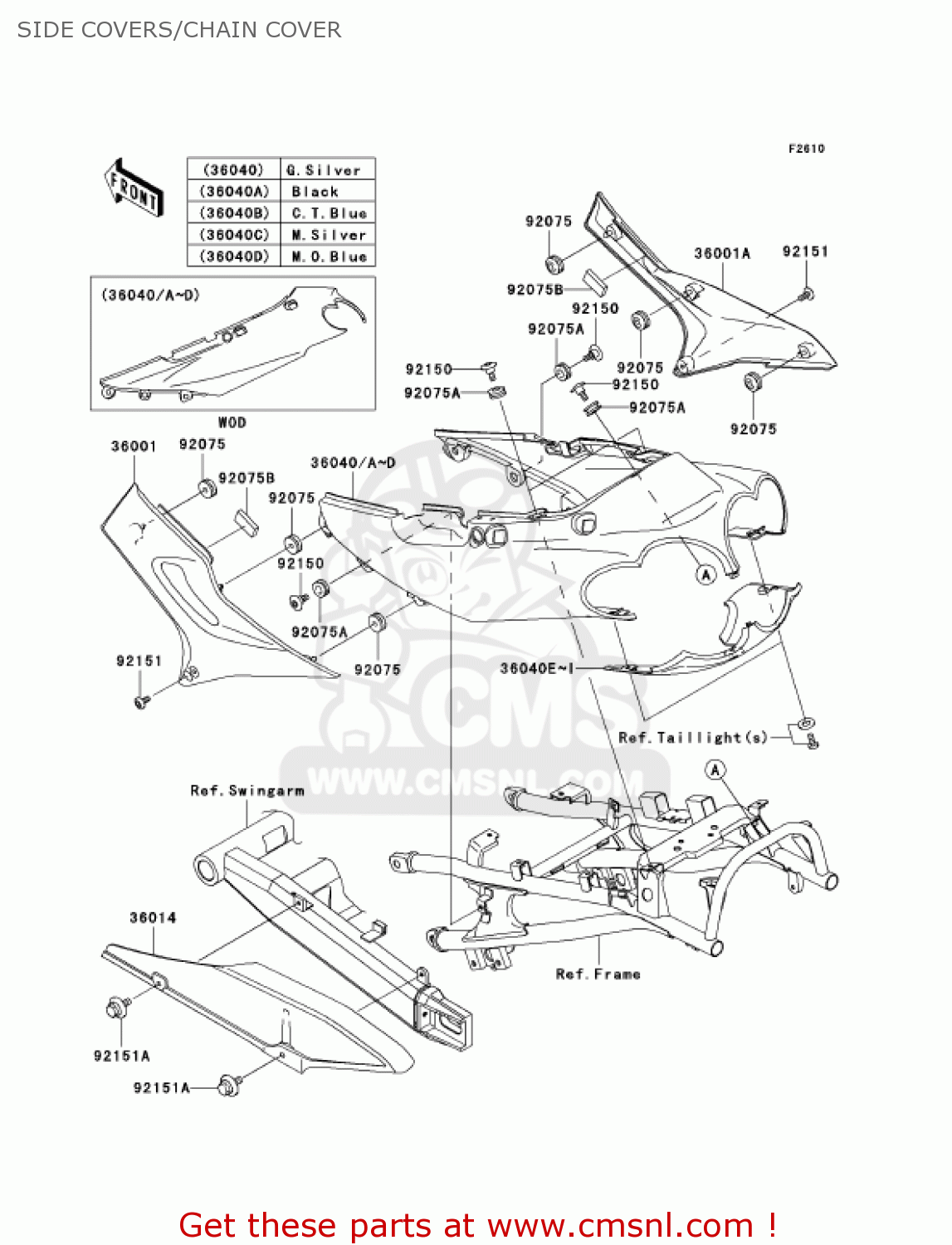 SIDE COVERS/CHAIN COVER ZX1200C4 ZZR1200 2005 USA CALIFORNIA CANADA