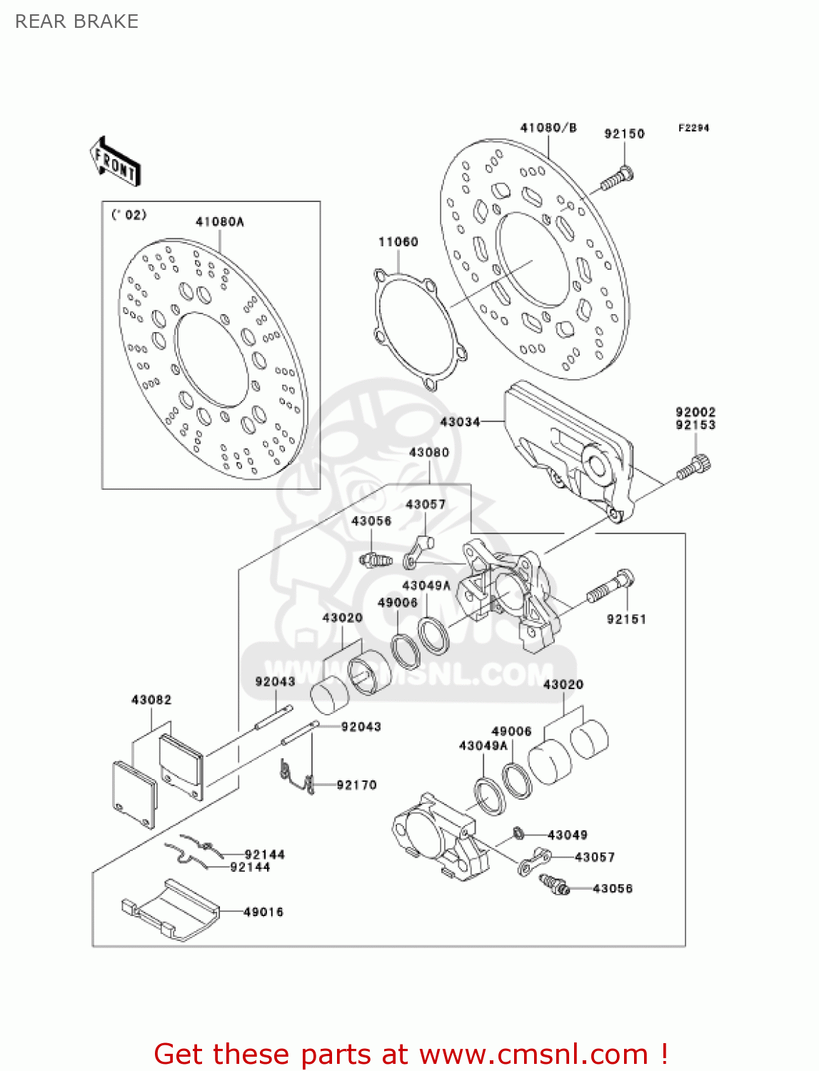 REAR BRAKE ZX1200C4 ZZR1200 2005 USA CALIFORNIA CANADA