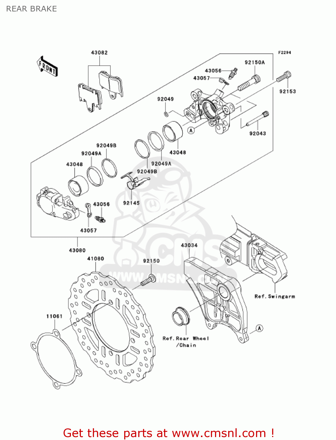 REAR BRAKE ZX1400A6F NINJA ZX14 2006 USA CALIFORNIA CANADA