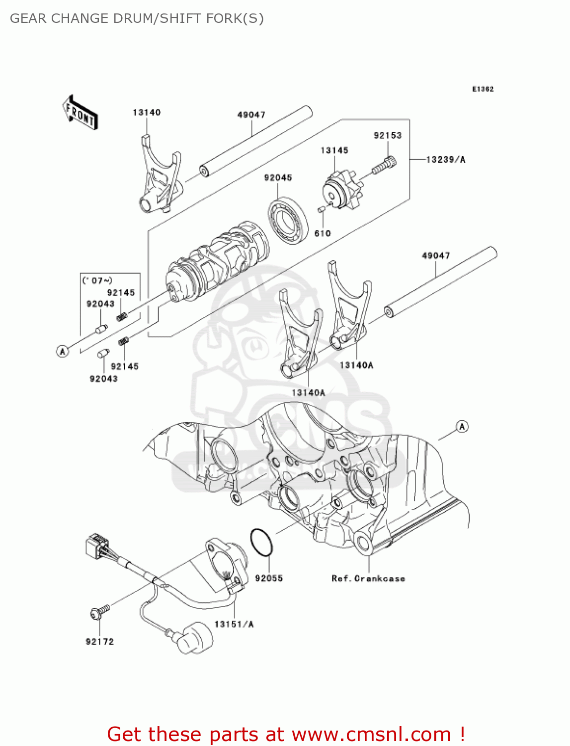 GEAR CHANGE DRUM/SHIFT FORK(S) ZX1400A7F NINJA ZX14 2007 USA CALIFORNIA CANADA