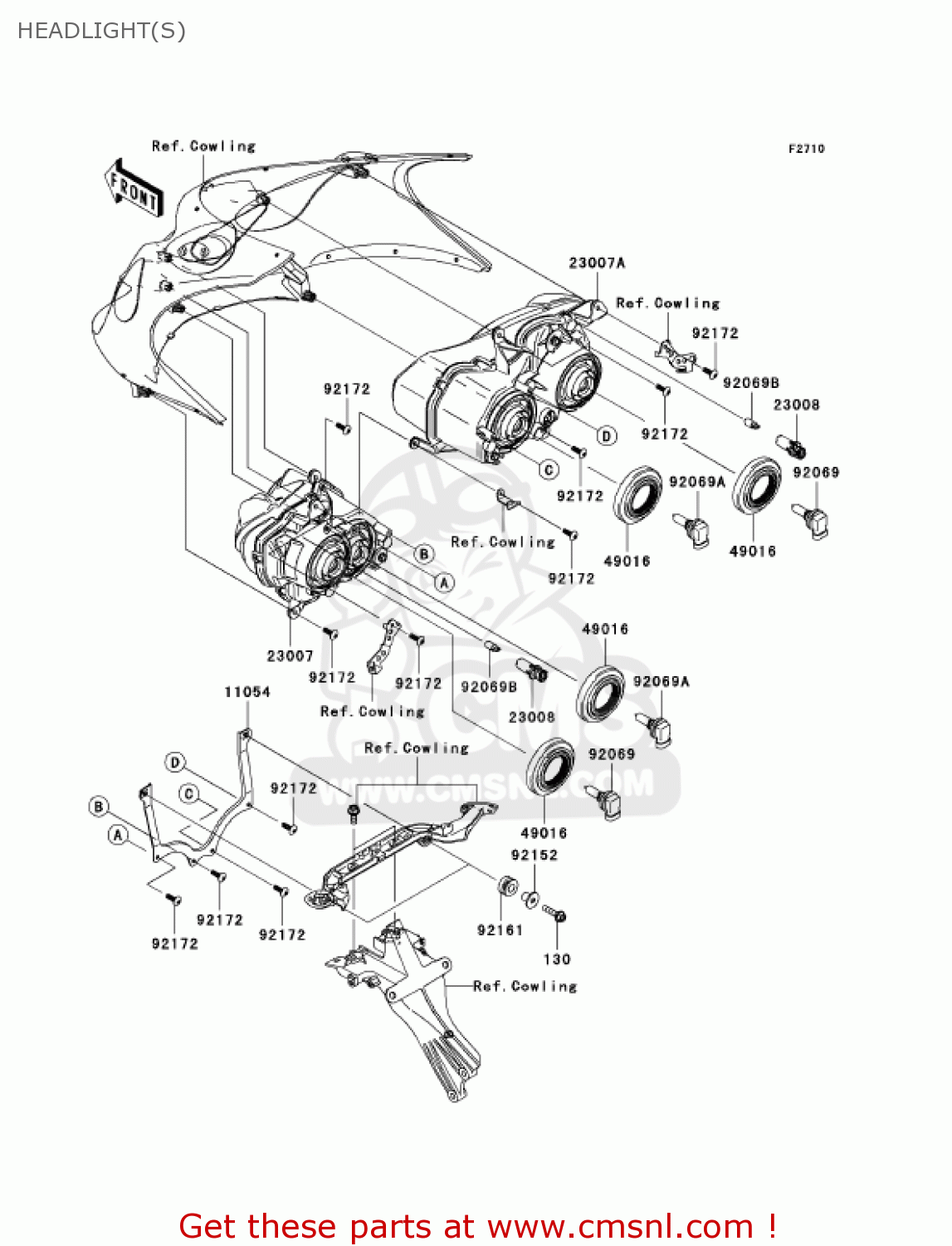 HEADLIGHT(S) ZX1400A7F NINJA ZX14 2007 USA CALIFORNIA CANADA