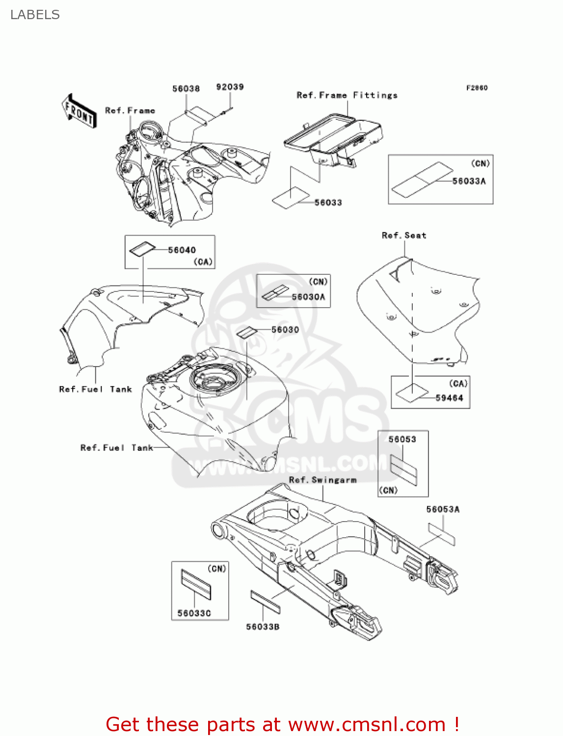 LABELS ZX1400A7F NINJA ZX14 2007 USA CALIFORNIA CANADA