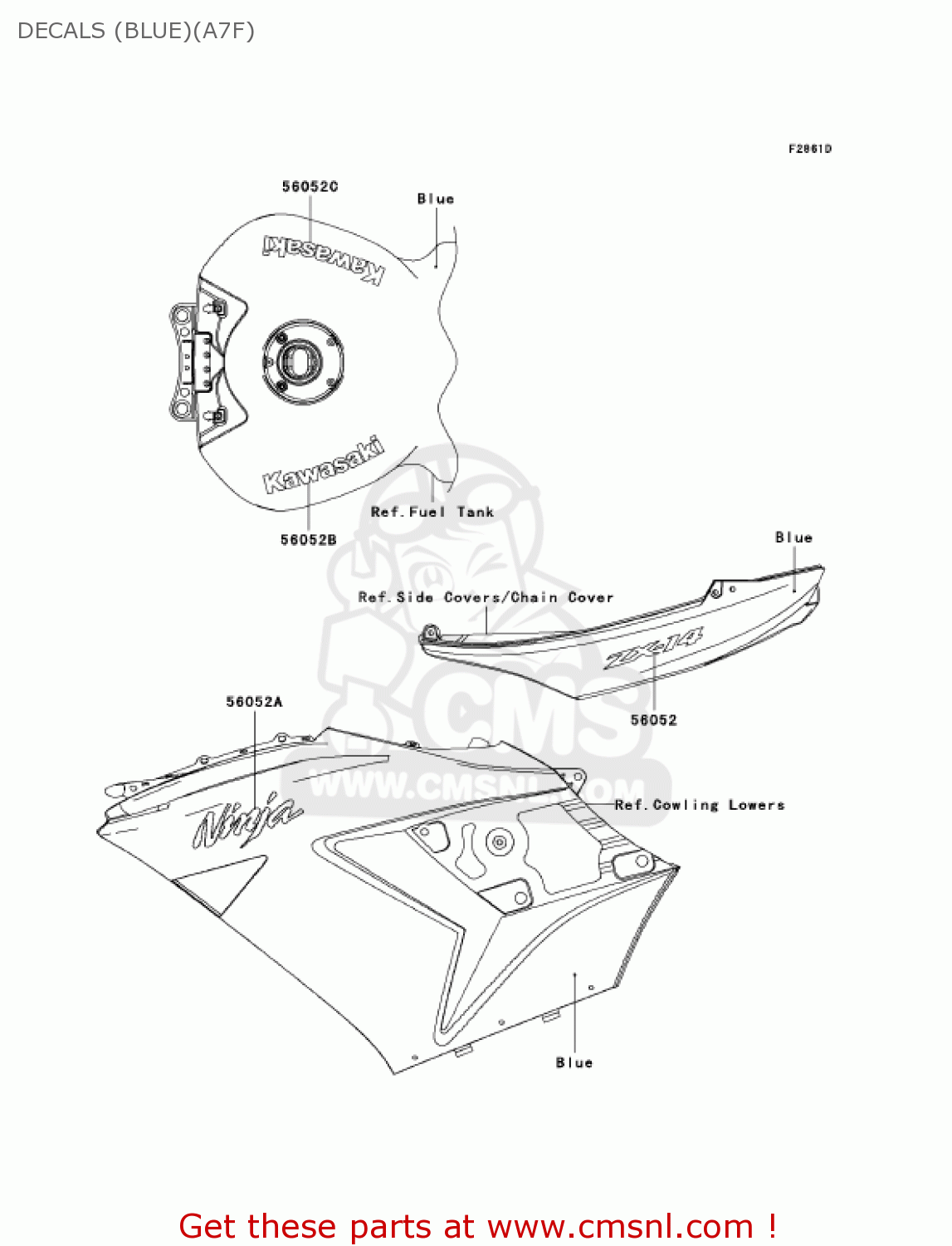 DECALS (BLUE)(A7F) ZX1400A7F NINJA ZX14 2007 USA CALIFORNIA CANADA