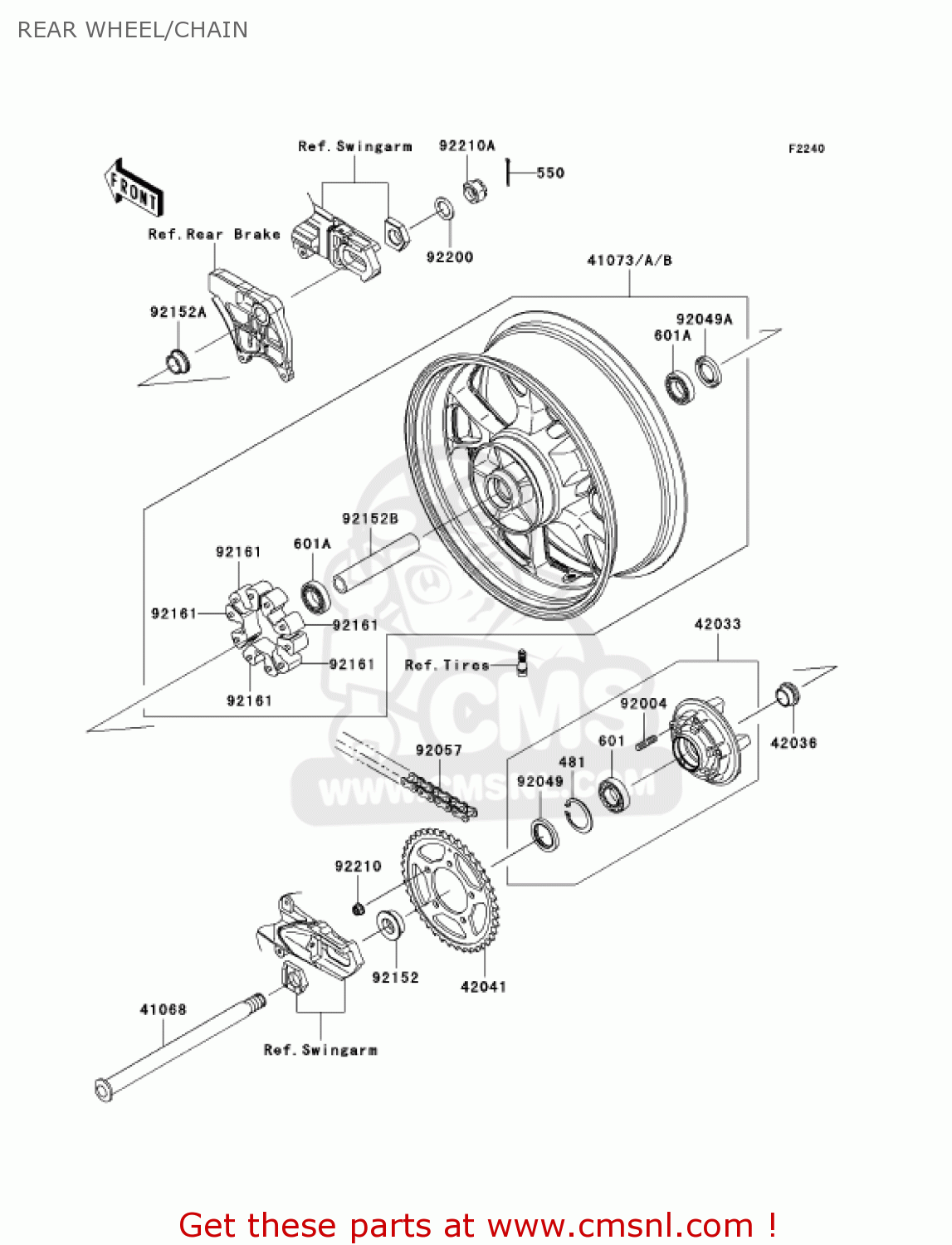 REAR WHEEL/CHAIN ZX1400A7F NINJA ZX14 2007 USA CALIFORNIA CANADA