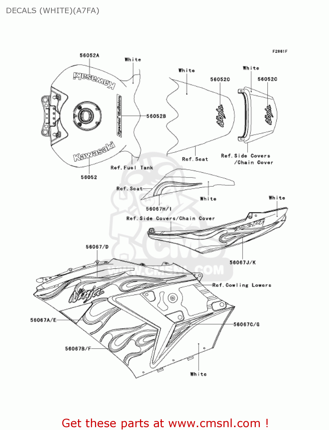 DECALS (WHITE)(A7FA) ZX1400A7FA NINJA ZX14 2007 USA CALIFORNIA