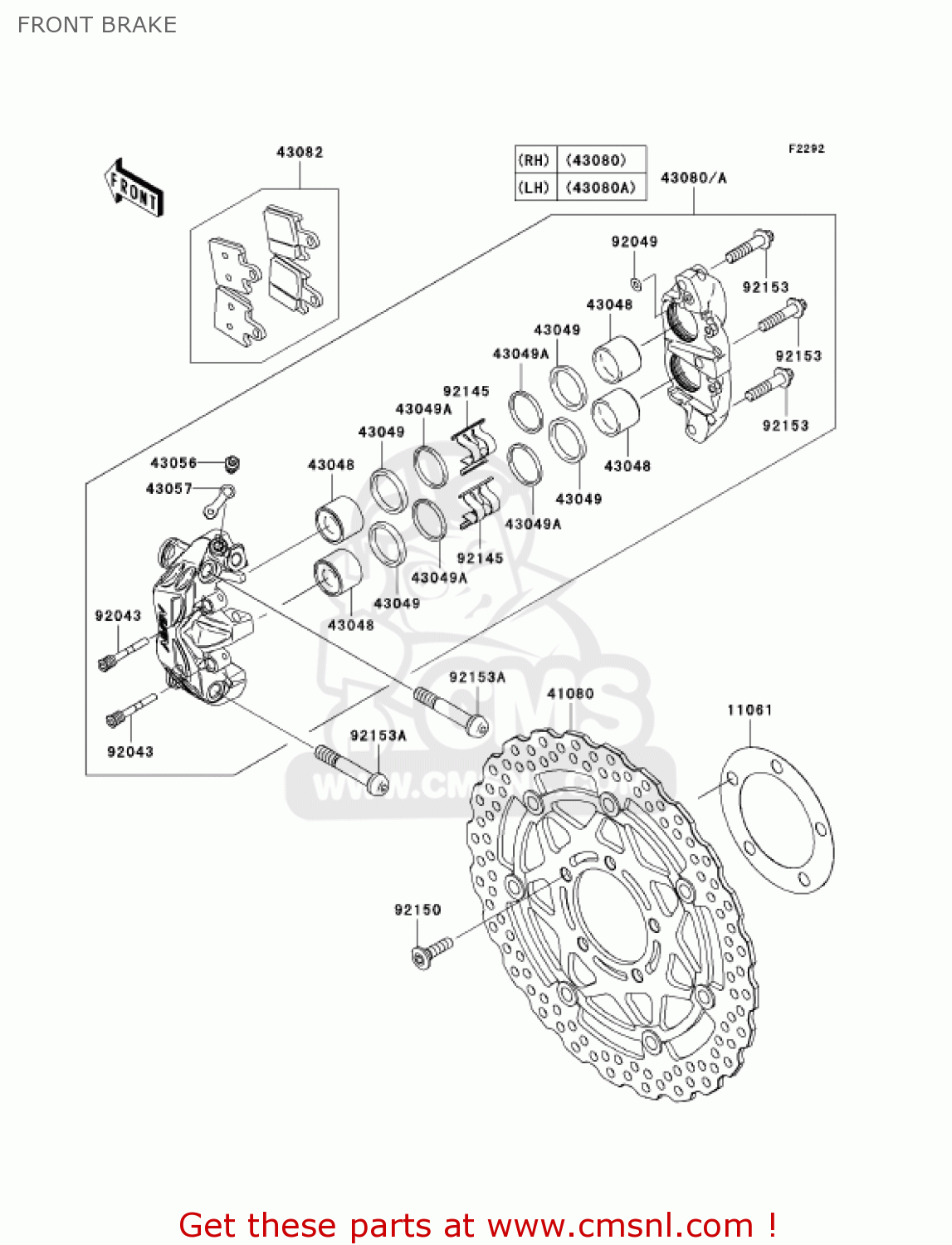FRONT BRAKE ZX1400A7FA NINJA ZX14 2007 USA CALIFORNIA