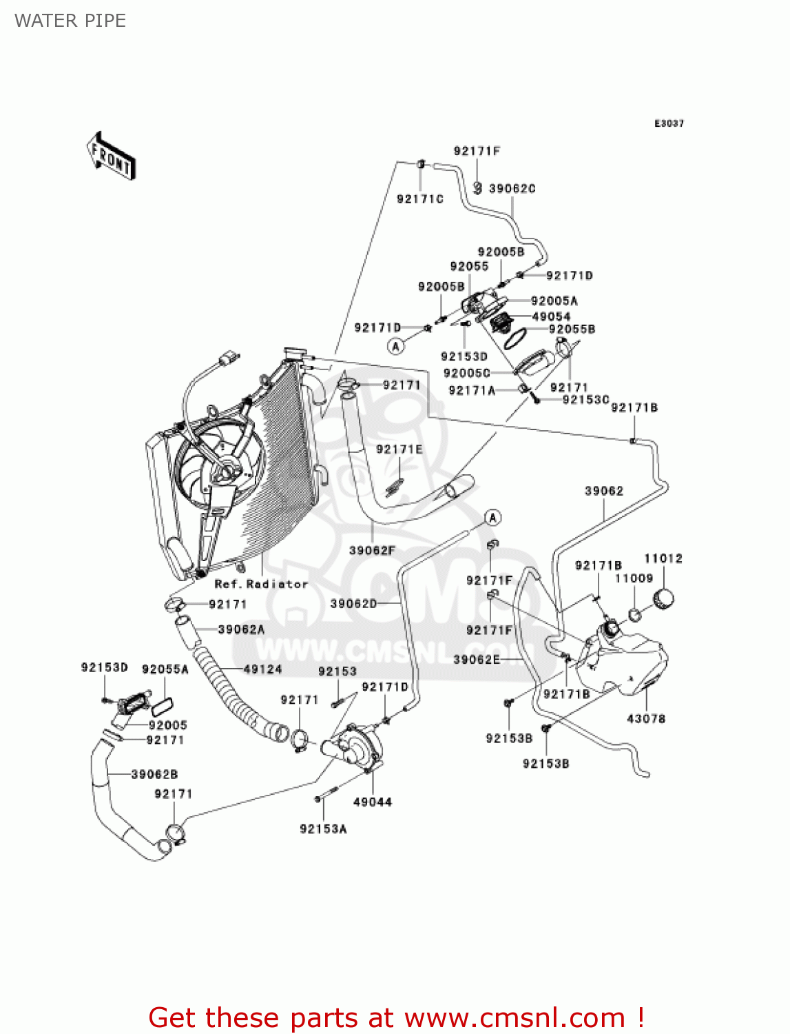 WATER PIPE ZX1400A7FA NINJA ZX14 2007 USA CALIFORNIA