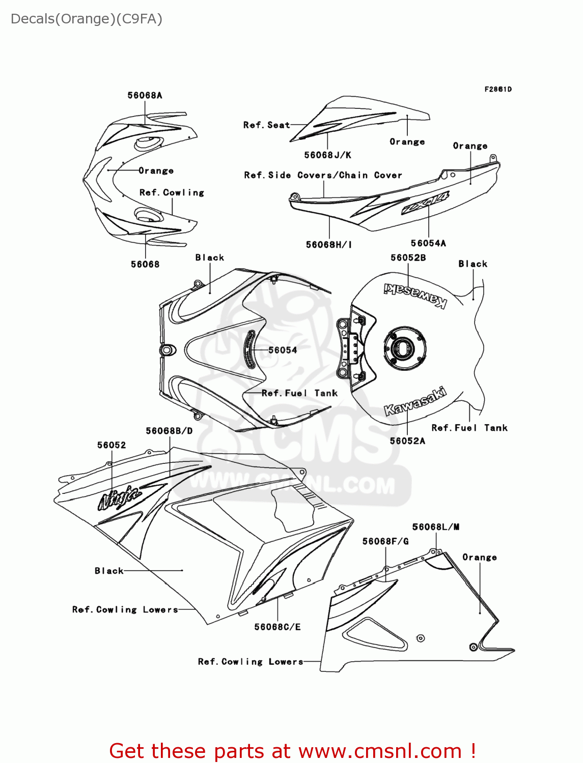 Kawasaki ZX1400C9FA NINJA ZX14 2009 USA Decals(Orange)(C9FA) buy