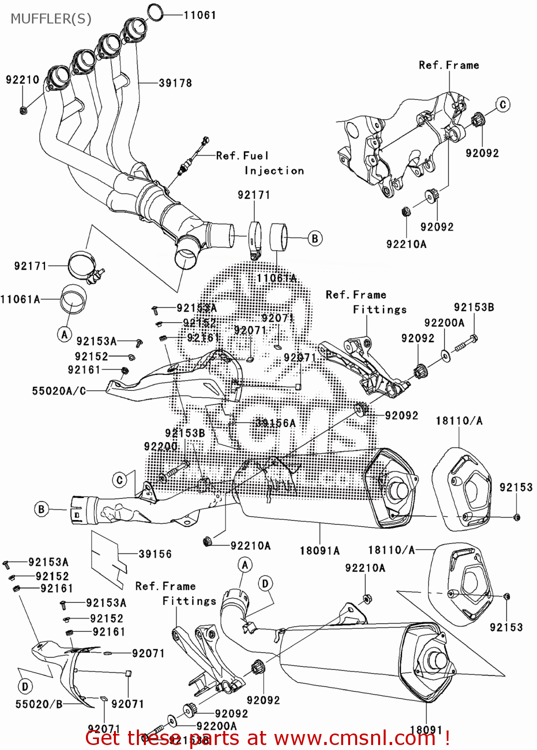 Kawasaki ZX1400FDF ZZR1400 ABS 2013 EUROPE,MIDDLE EAST,AFRICA,UK,FR MUFFLER(S) buy original