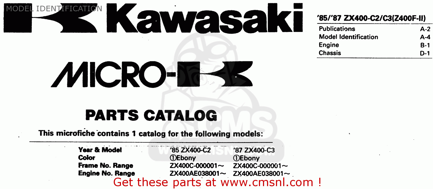 MODEL IDENTIFICATION ZX400C2 1985 EUROPE UK FR GR SD SP
