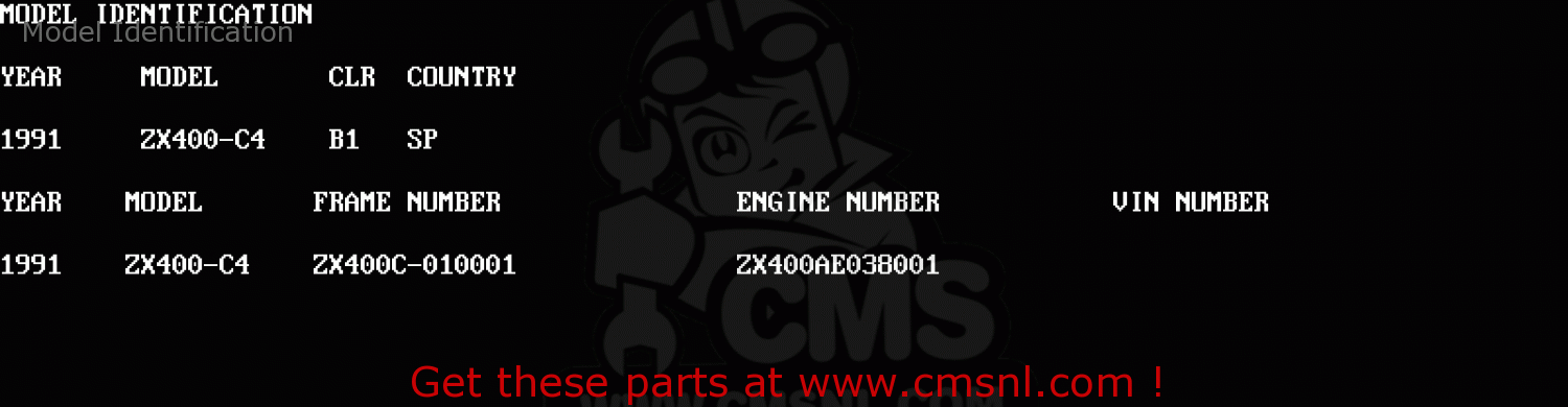 Model Identification ZX400C4 Z400FII 1991 SPAIN