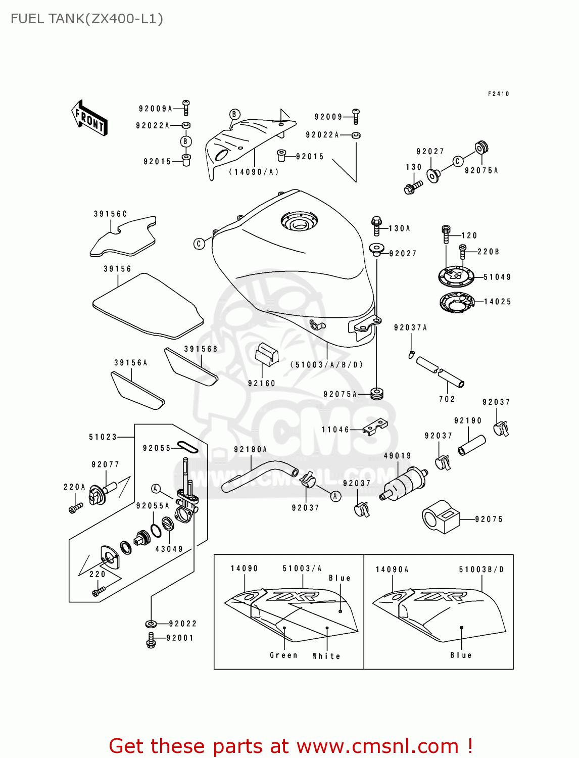 Kawasaki ZX400L1 ZXR400 1991 EUROPE UK FR AR FG GR IT NR FUEL TANK ...