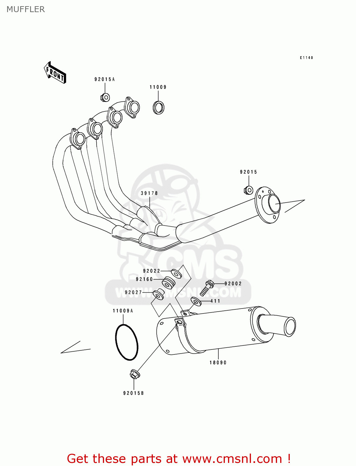 MUFFLER ZX400L1 ZXR400 1991 EUROPE UK FR AR FG GR IT NR