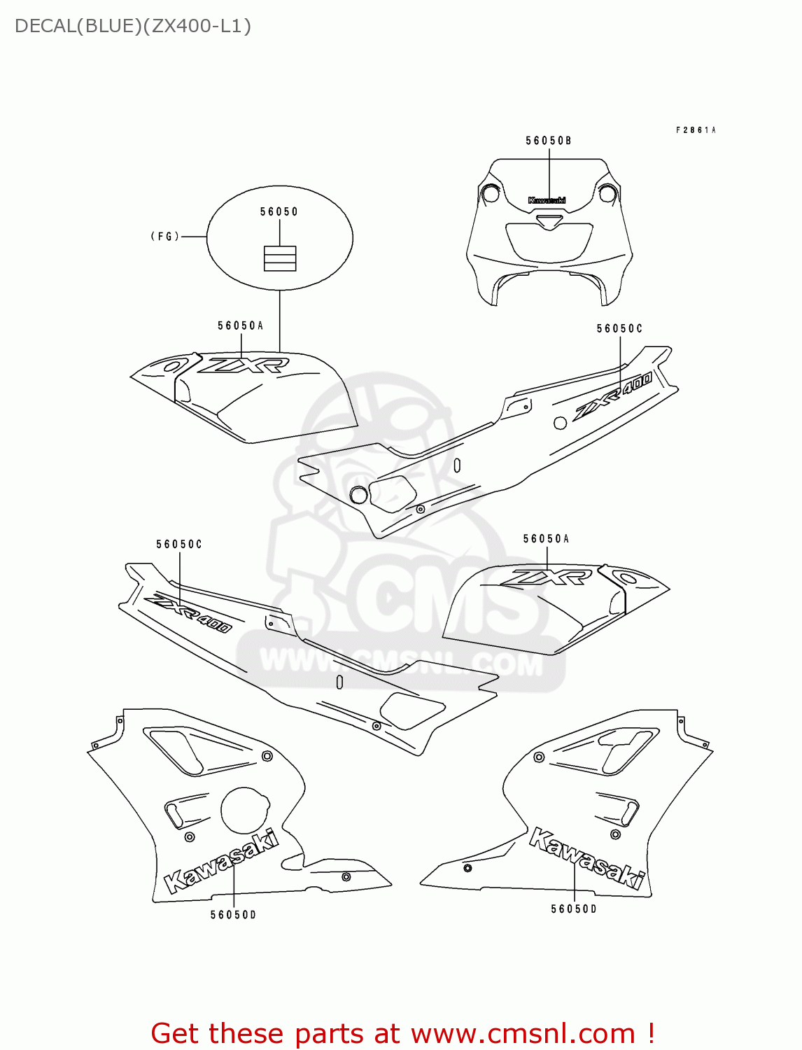 DECAL(BLUE)(ZX400-L1) ZX400L1 ZXR400 1991 EUROPE UK FR AR FG GR IT NR
