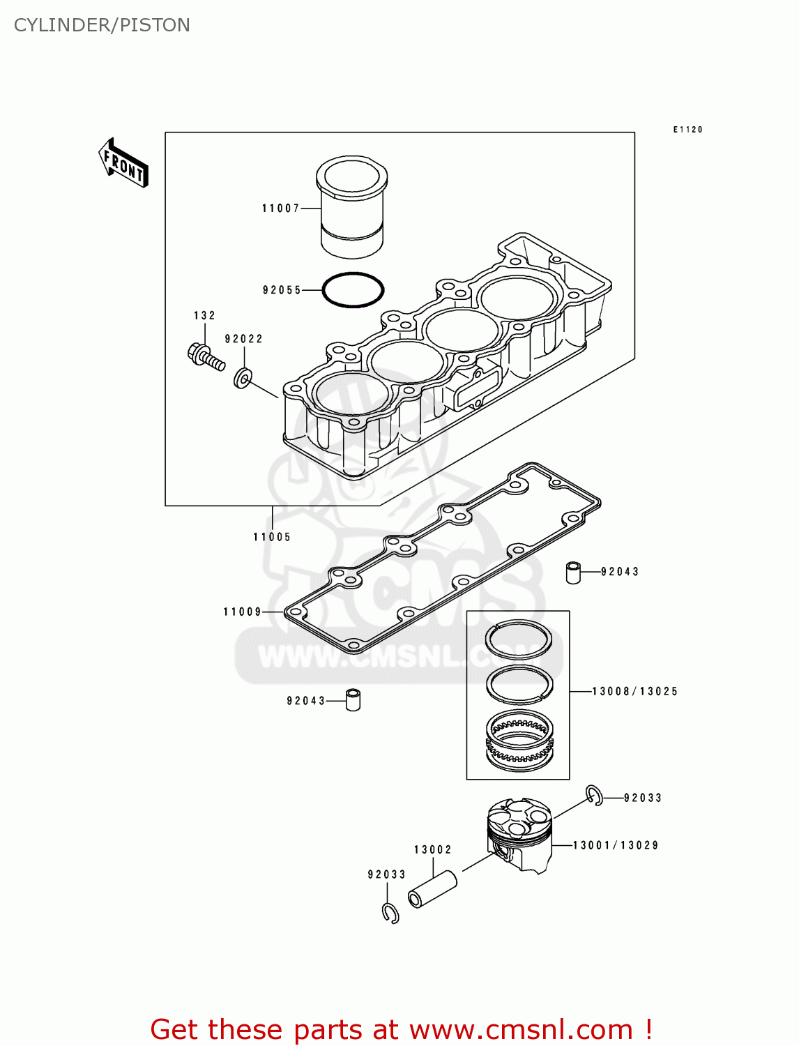 CYLINDER/PISTON ZX400L2 ZXR400 1992 EUROPE UK FR AR FG GR IT NR SD
