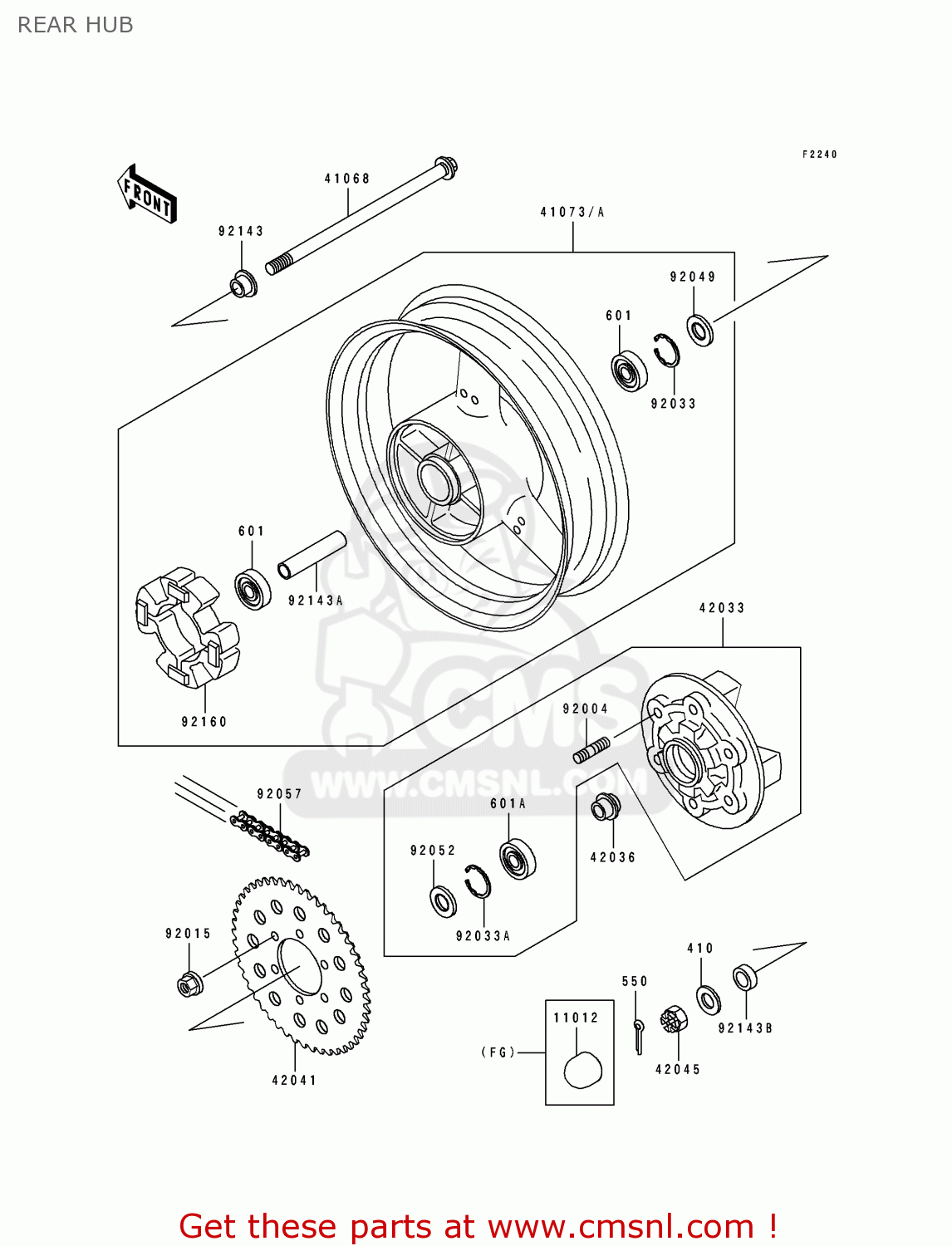 REAR HUB ZX400L2 ZXR400 1992 EUROPE UK FR AR FG GR IT NR SD