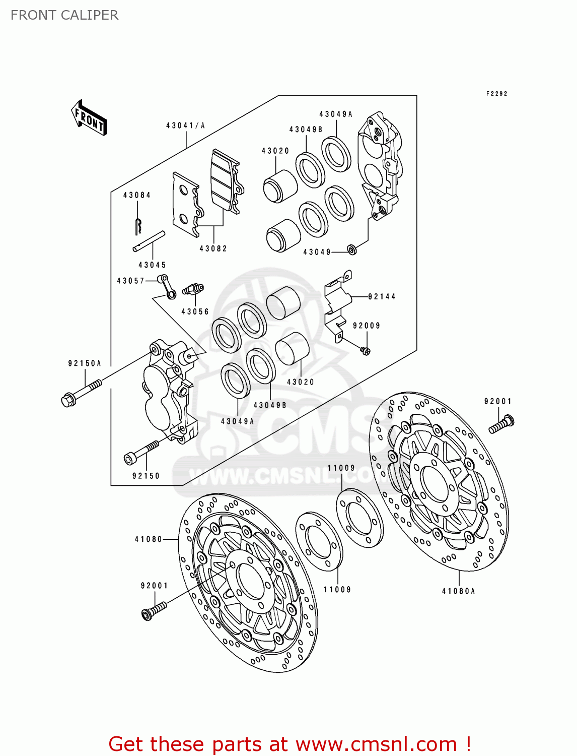 FRONT CALIPER ZX400L2 ZXR400 1992 EUROPE UK FR AR FG GR IT NR SD