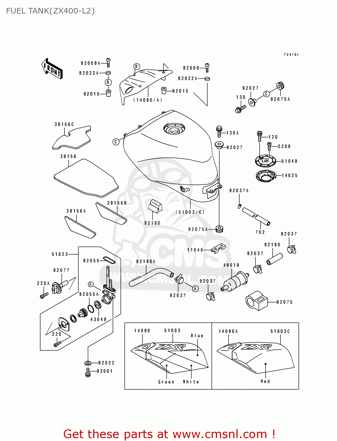 FUEL TANK(ZX400-L2) ZX400L2 ZXR400 1992 EUROPE UK FR AR FG GR IT NR SD