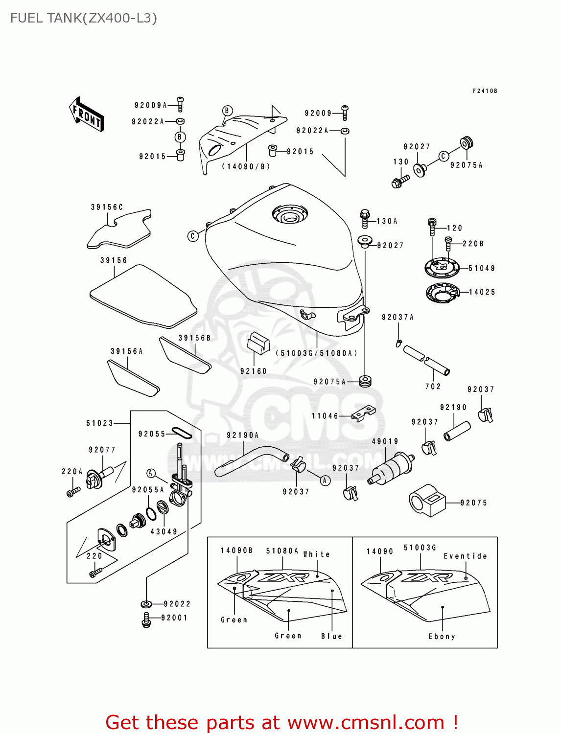 FUEL TANK(ZX400-L3) ZX400L3 ZXR400 1993 EUROPE UK FR AR FG IT