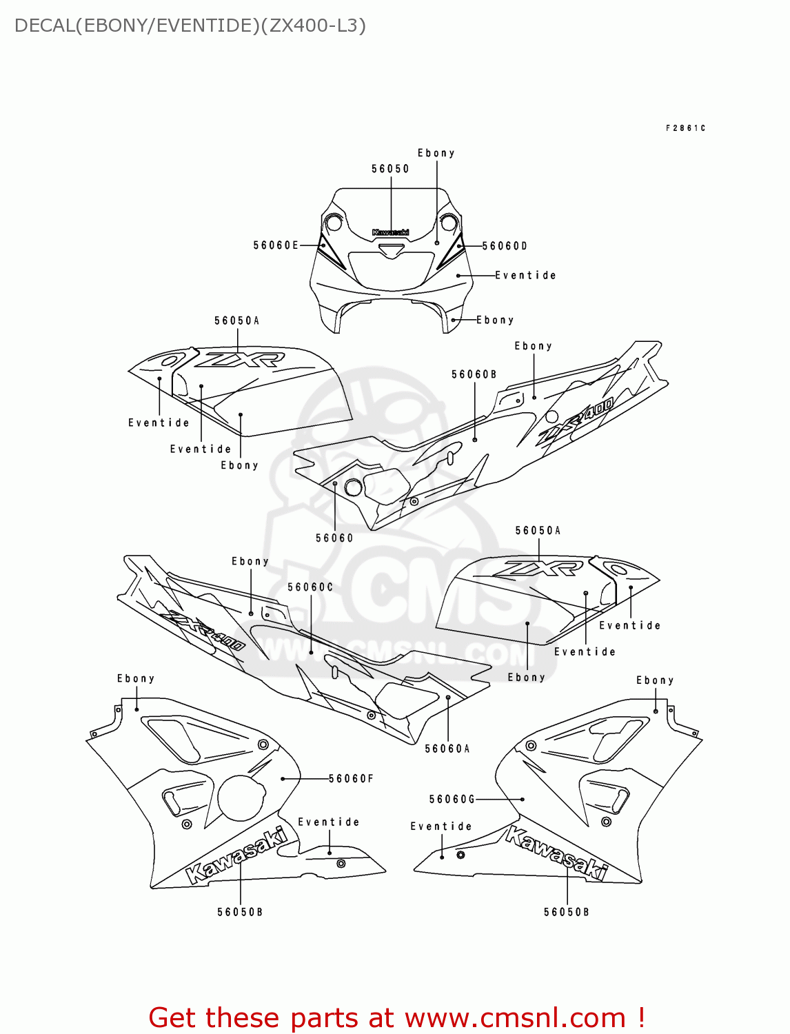 DECAL(EBONY/EVENTIDE)(ZX400-L3) ZX400L3 ZXR400 1993 EUROPE UK FR AR FG IT