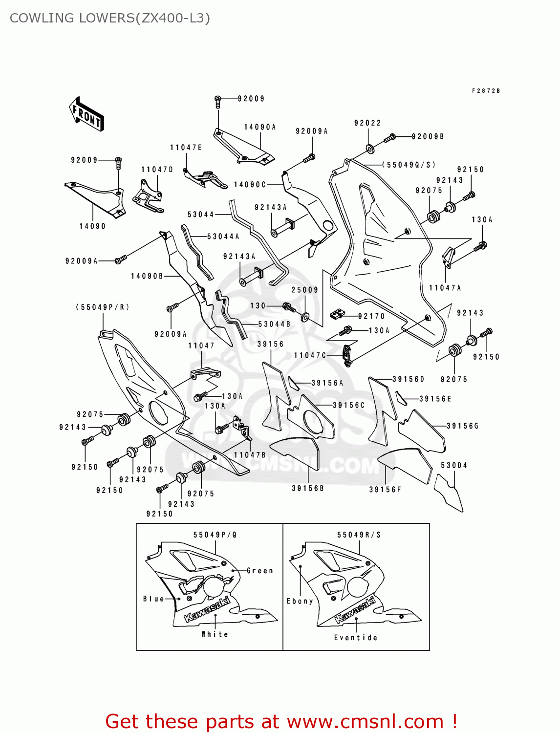 COWLING LOWERS(ZX400-L3) ZX400L3 ZXR400 1993 EUROPE UK FR AR FG IT