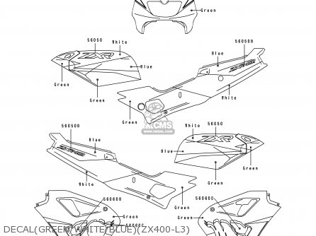 DECAL(GREEN/WHITE/BLUE)(ZX400-L3) - ZX400L3 ZXR400 1993 EUROPE UK FR AR FG IT