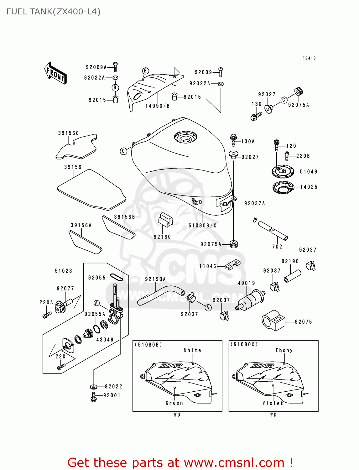 FUEL TANK(ZX400-L4) ZX400L4 ZXR400 1994 UNITED KINGDOM FR NL AR FG IT