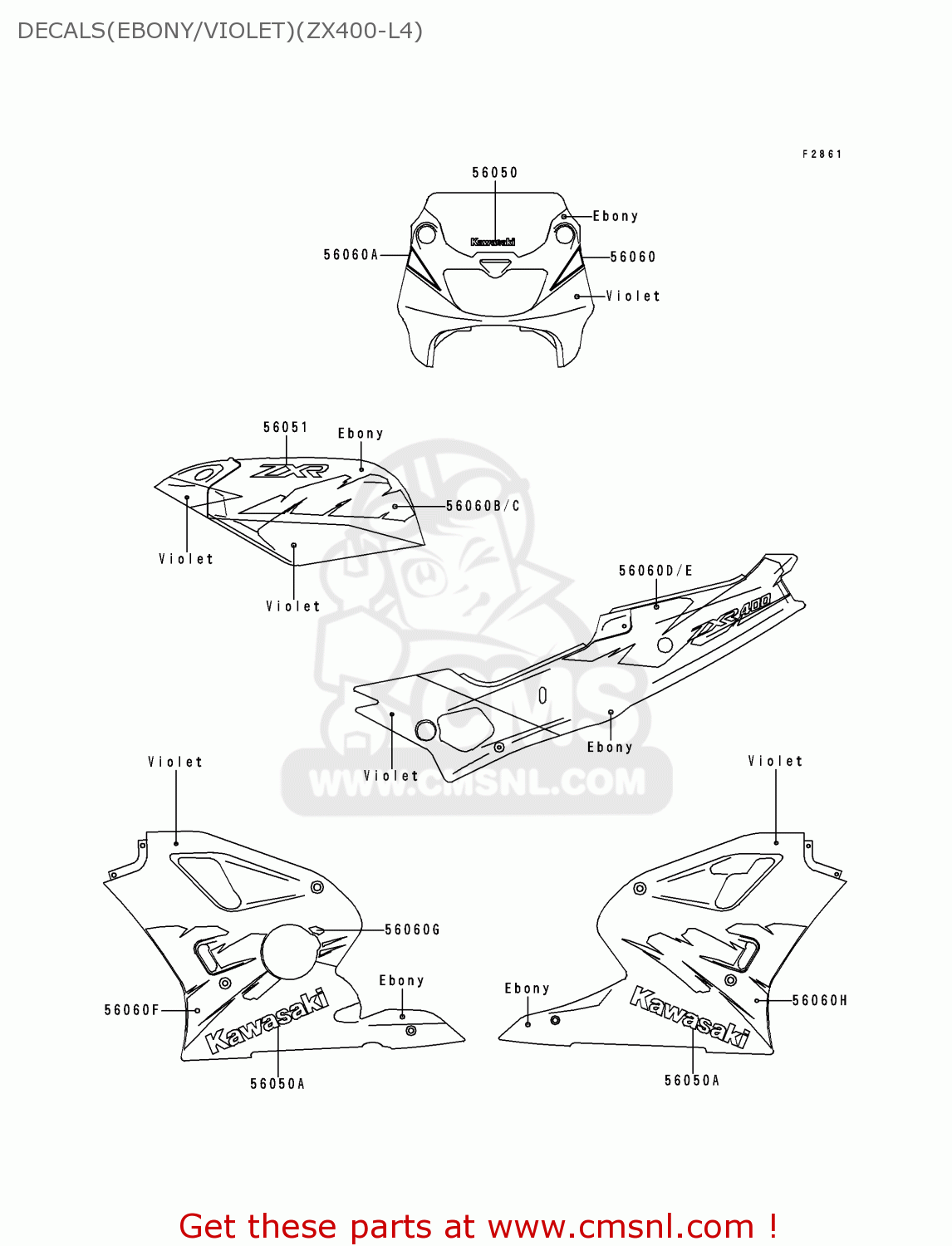 DECALS(EBONY/VIOLET)(ZX400-L4) ZX400L4 ZXR400 1994 UNITED KINGDOM FR NL AR FG IT
