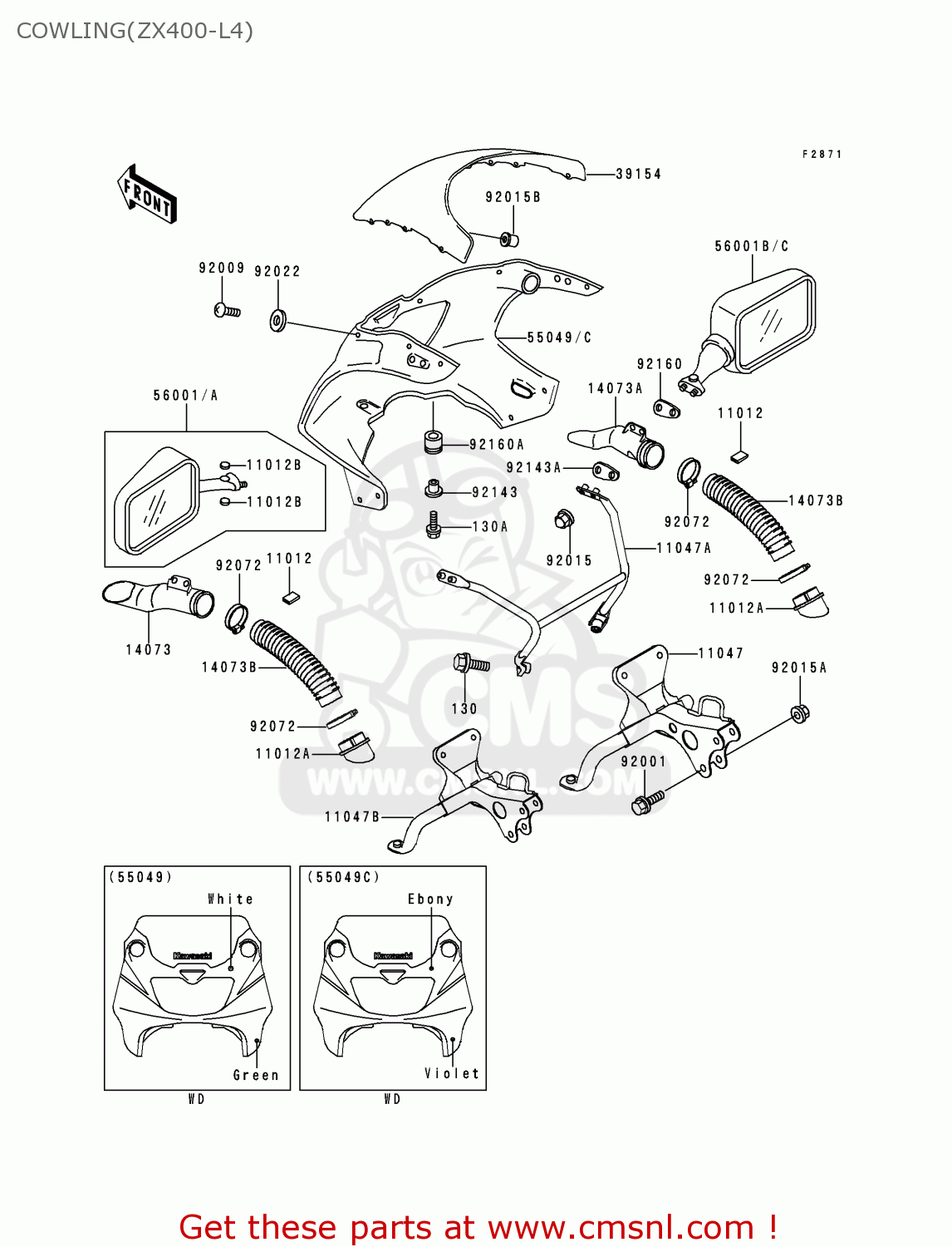 COWLING(ZX400-L4) ZX400L4 ZXR400 1994 UNITED KINGDOM FR NL AR FG IT