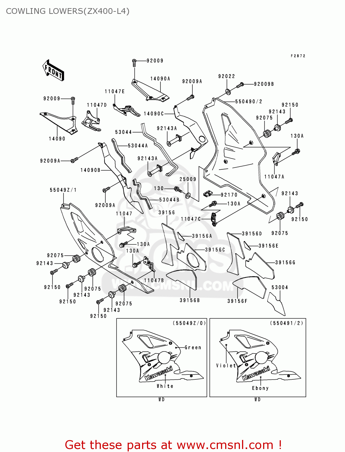 COWLING LOWERS(ZX400-L4) ZX400L4 ZXR400 1994 UNITED KINGDOM FR NL AR FG IT