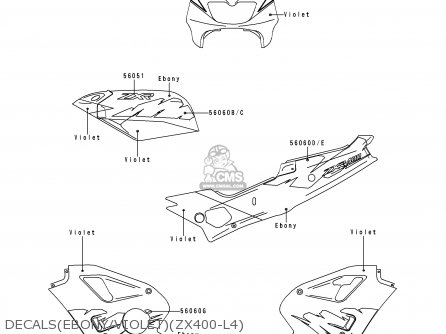 DECALS(EBONY/VIOLET)(ZX400-L4) - ZX400L4 ZXR400 1994 UNITED KINGDOM FR NL AR FG IT