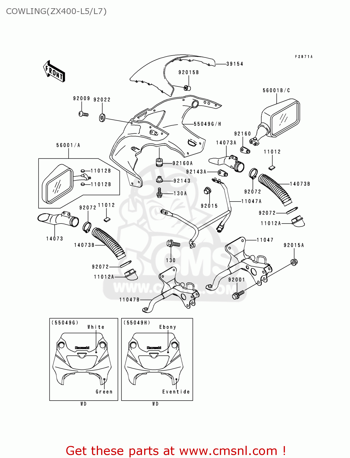 COWLING(ZX400-L5/L7) ZX400L5 ZXR400 1995 UNITED KINGDOM FR NL AR FG IT