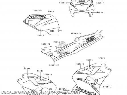 DECALS(GREEN/WHITE)(ZX400-L5/L7/L8) - ZX400L5 ZXR400 1995 UNITED KINGDOM FR NL AR FG IT