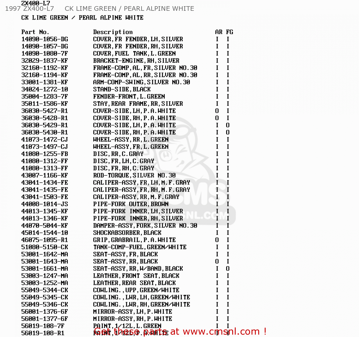 1997 ZX400-L7     CK LIME GREEN / PEARL ALPINE WHITE ZX400L7 ZXR400 1997 AUSTRIA FG