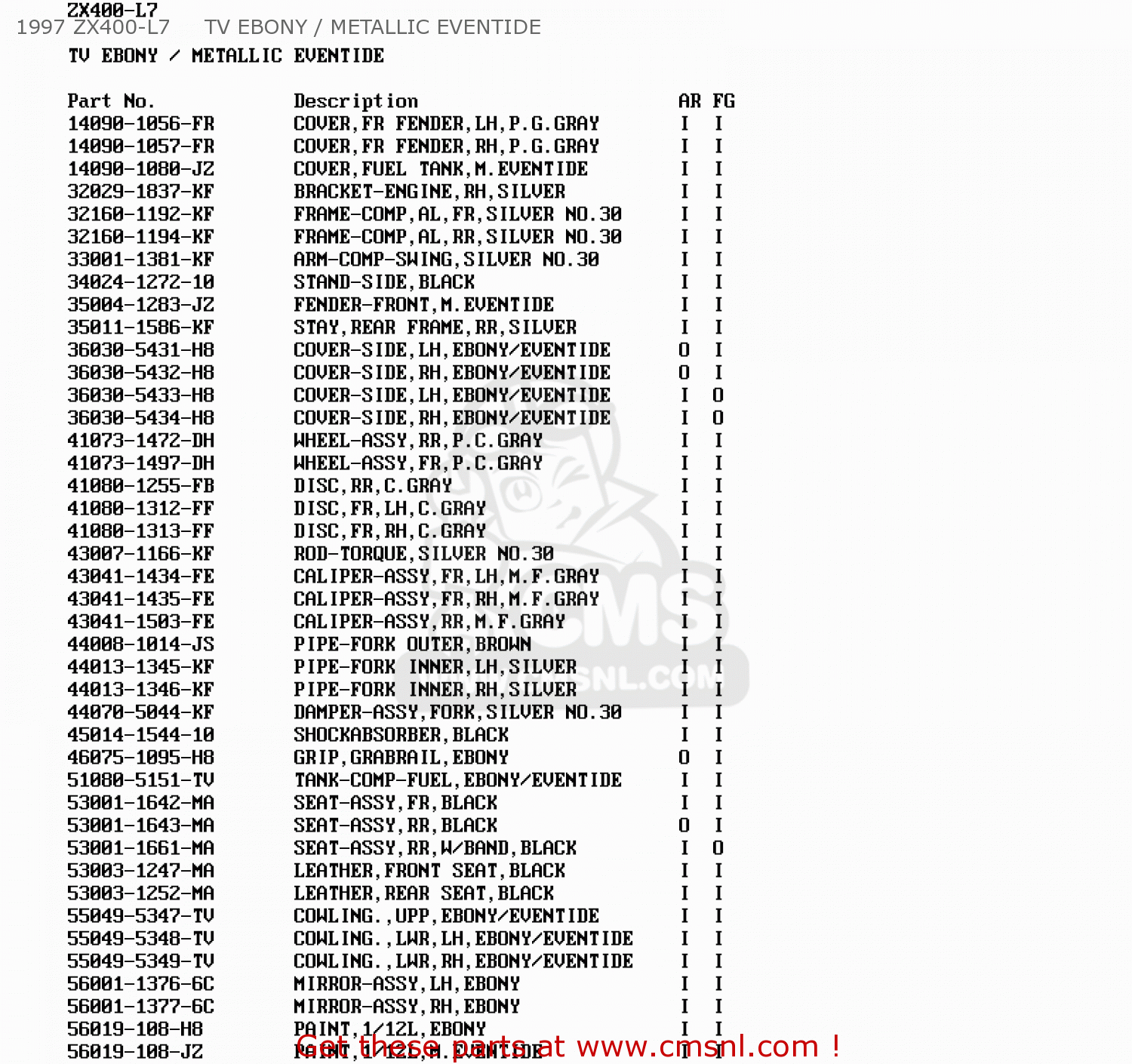 1997 ZX400-L7     TV EBONY / METALLIC EVENTIDE ZX400L7 ZXR400 1997 AUSTRIA FG