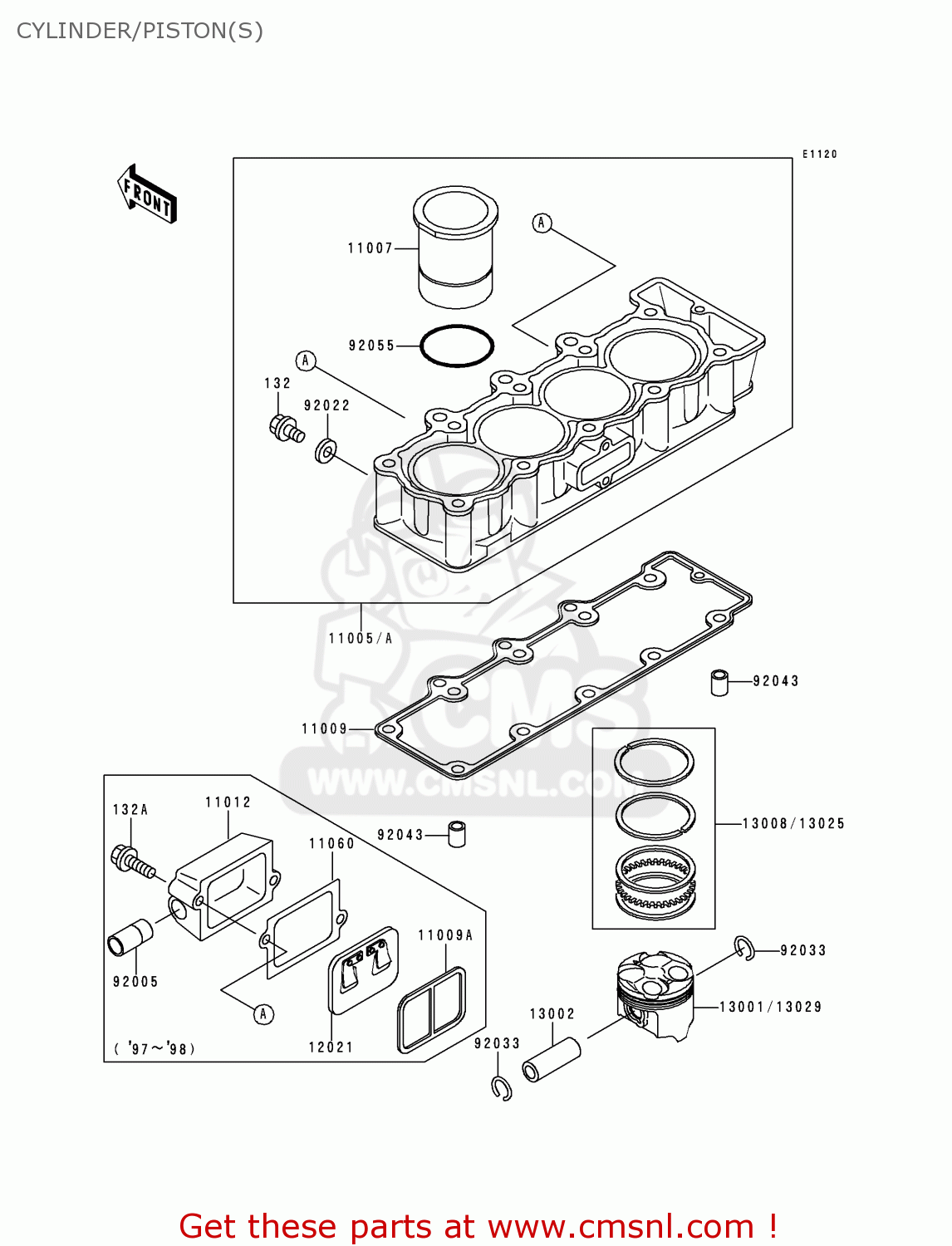 CYLINDER/PISTON(S) ZX400L8 ZXR400 1998 UNITED KINGDOM NL AR FG IT
